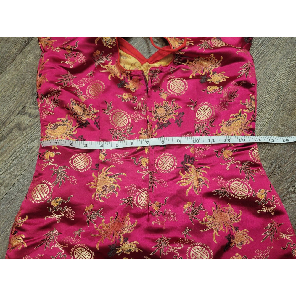 Asian Korean Chinese Traditional Red Satin-Like Small Women's Outfit Top Bottom - Picture 6 of 7